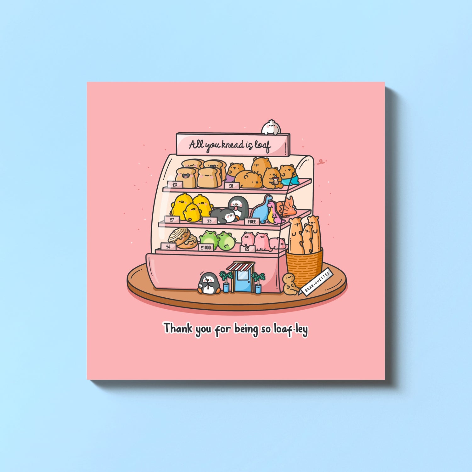 Animal bakery card on blue table