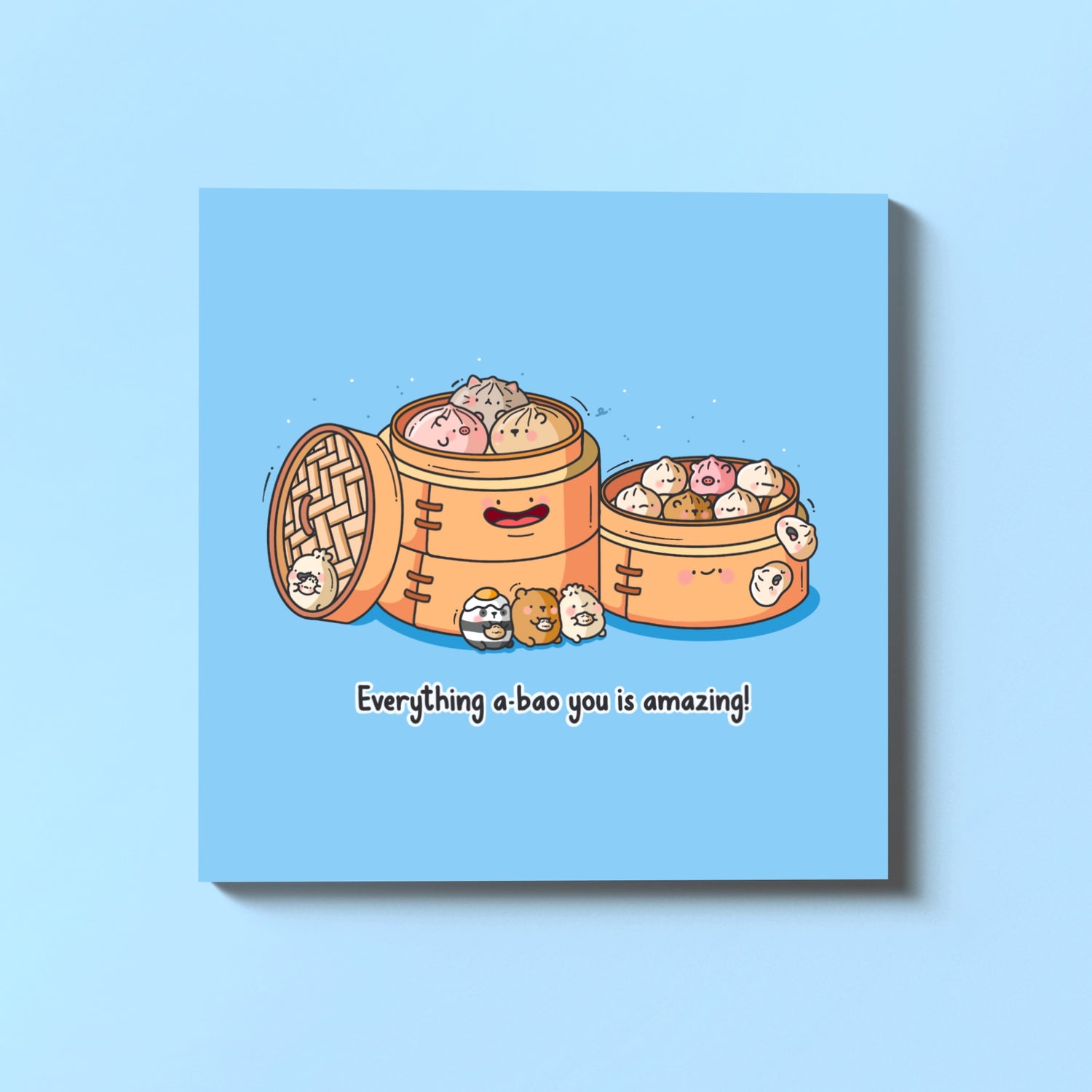 Bao Buns Card on blue table