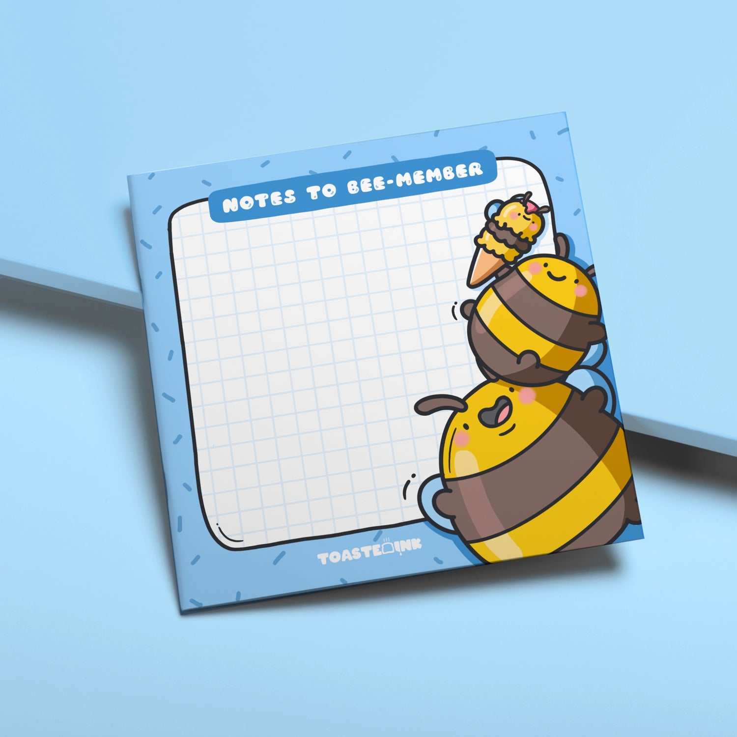 Bee sticky Notes on blue background