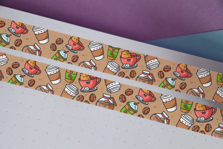 Coffee Washi Tape on purple and blue table
