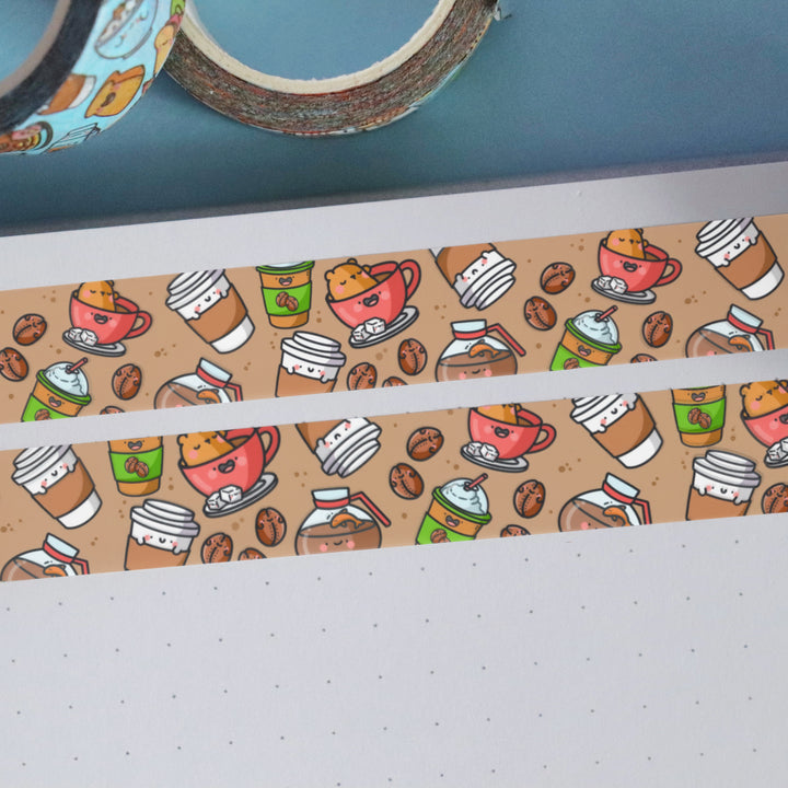 Coffee Washi Tape on blue table
