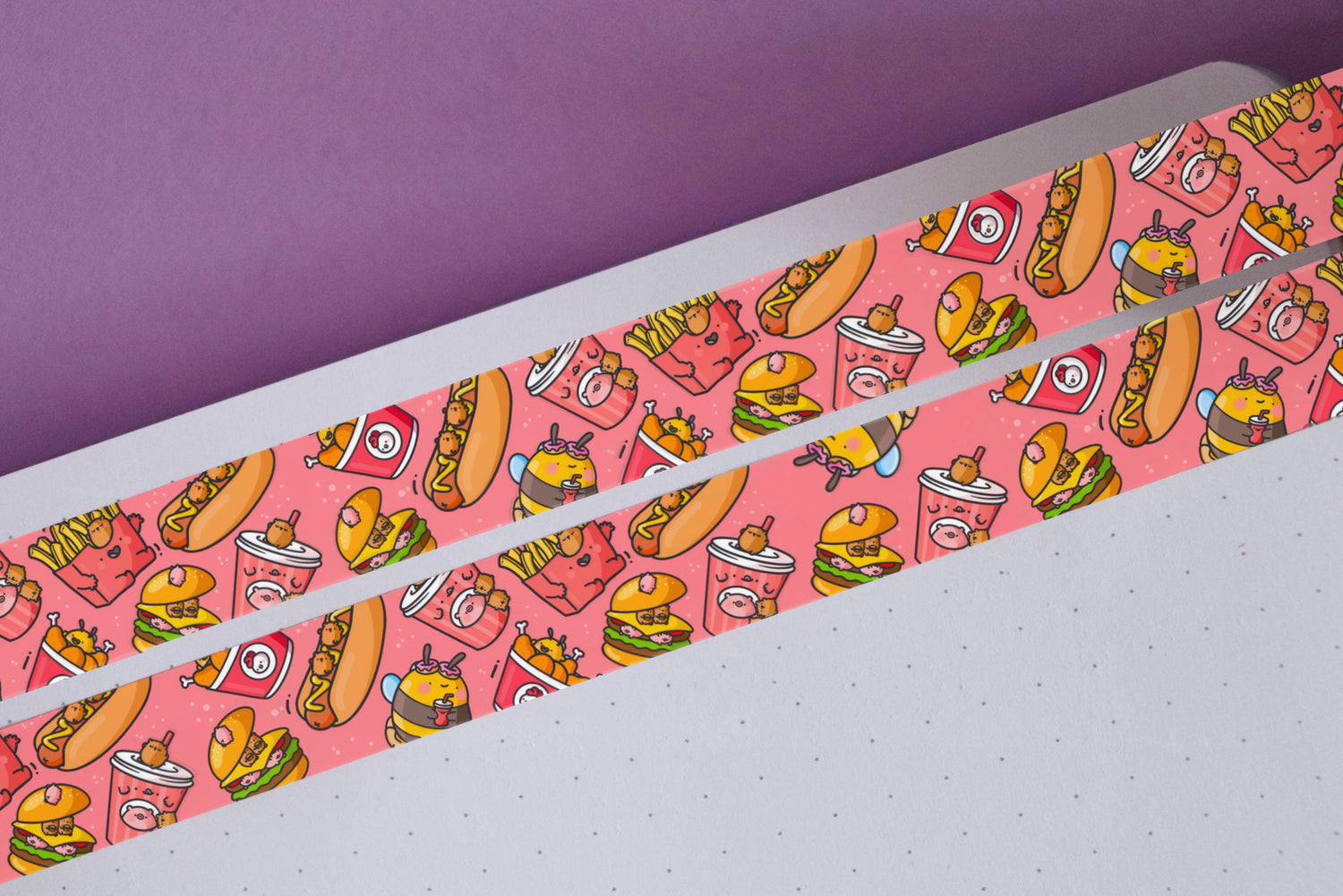 Fast Food washi tape on purple desk
