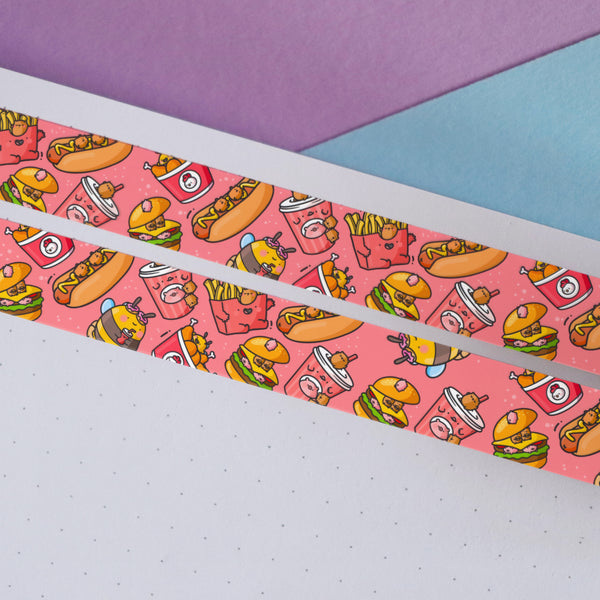 Fast Food washi tape on purple and blue table