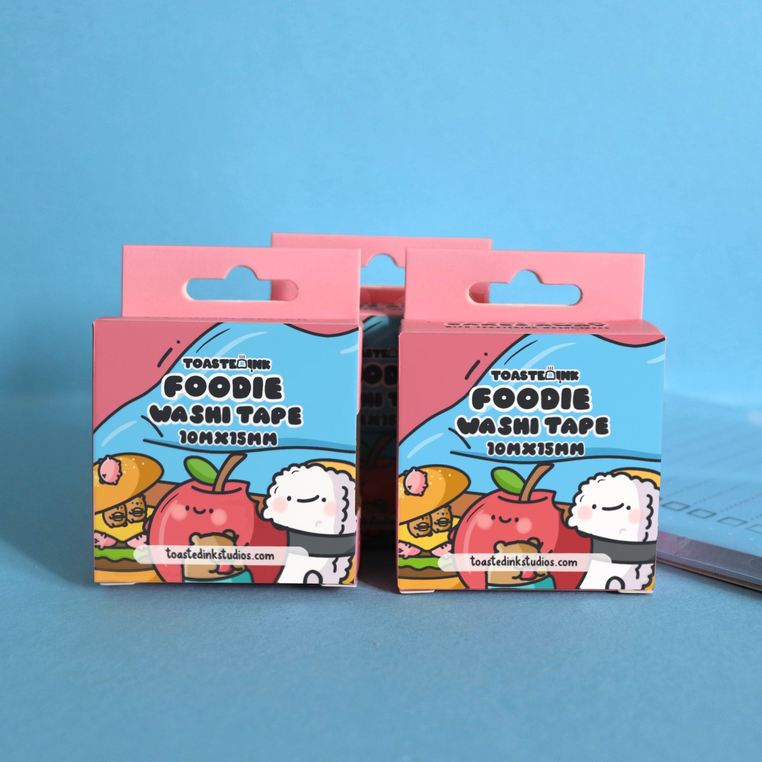 Food Washi tape box on blue table