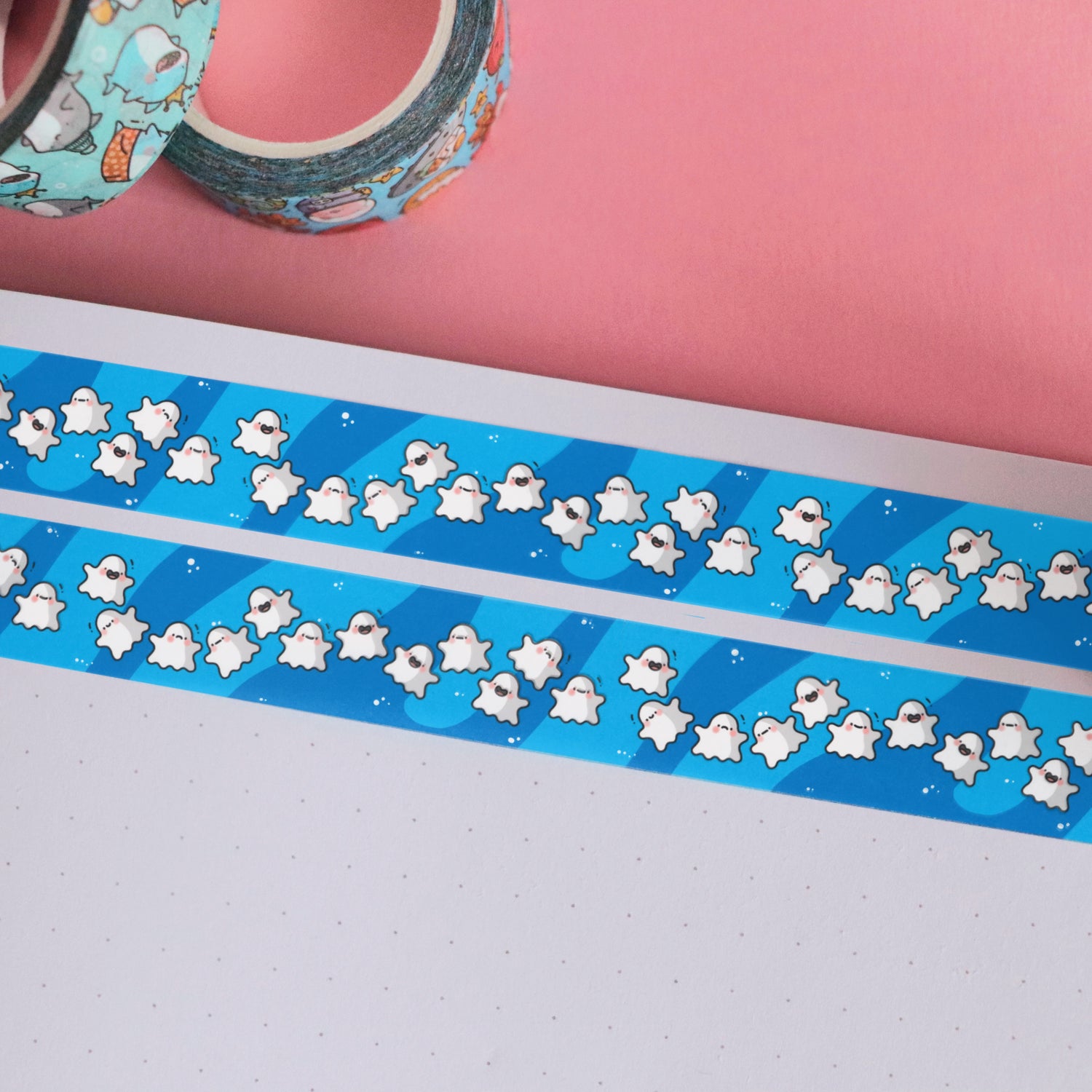 Ghost washi tape on pink table