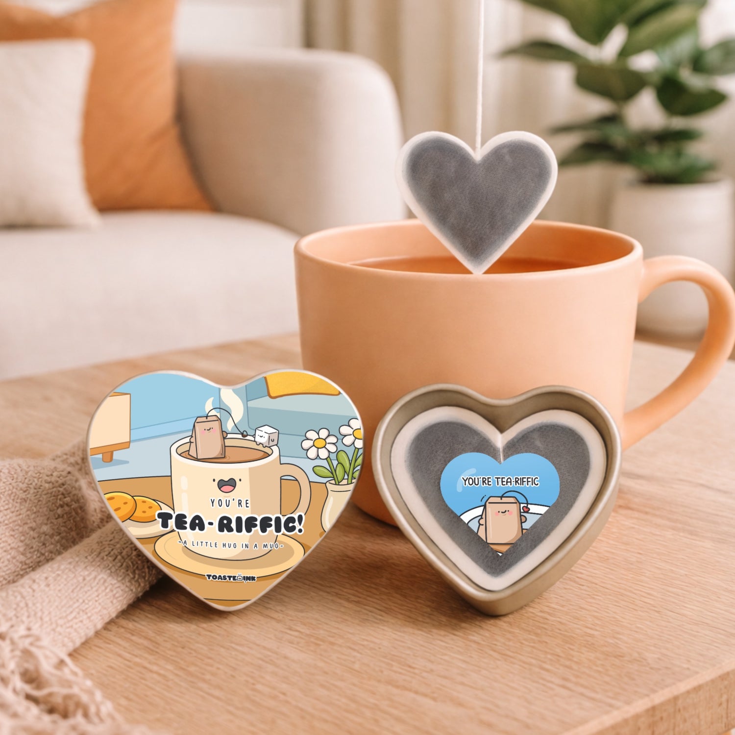Heart Tea Bags on cosy setting