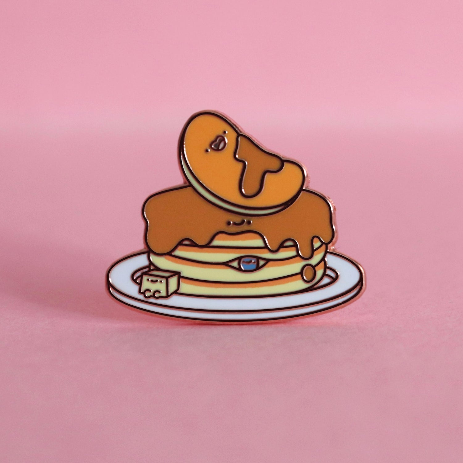 Pancakes enamel pin on pink table