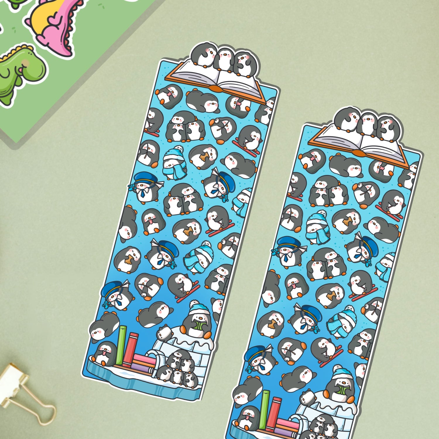 Penguin Bookmark on green table