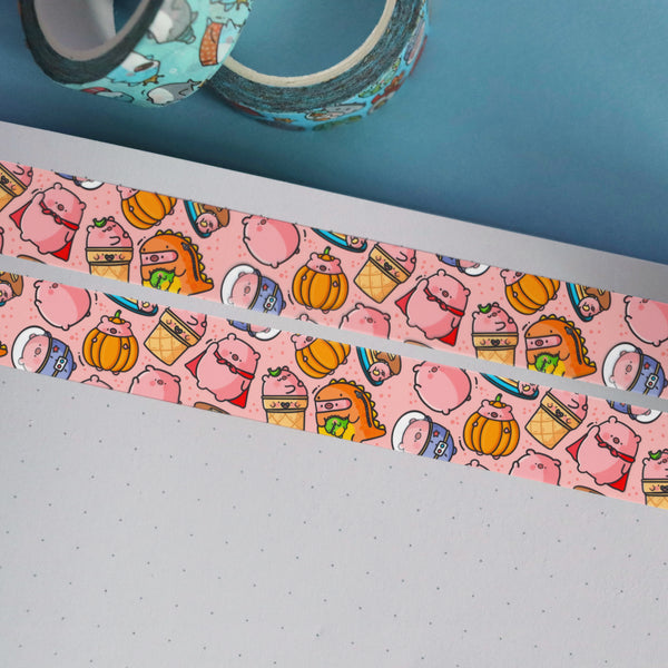 Pig washi tape on blue table