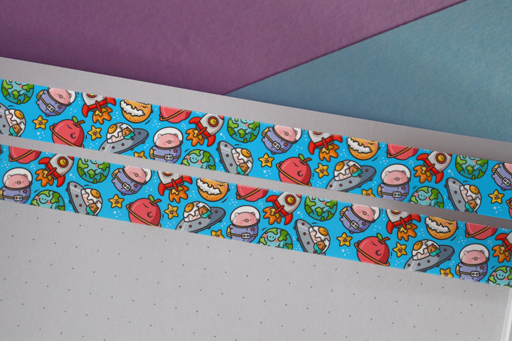 Space washi tape on purple and blue table 