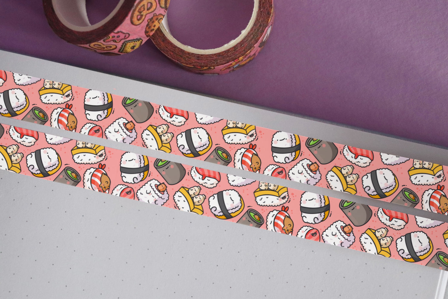Sushi washi tape on purple table