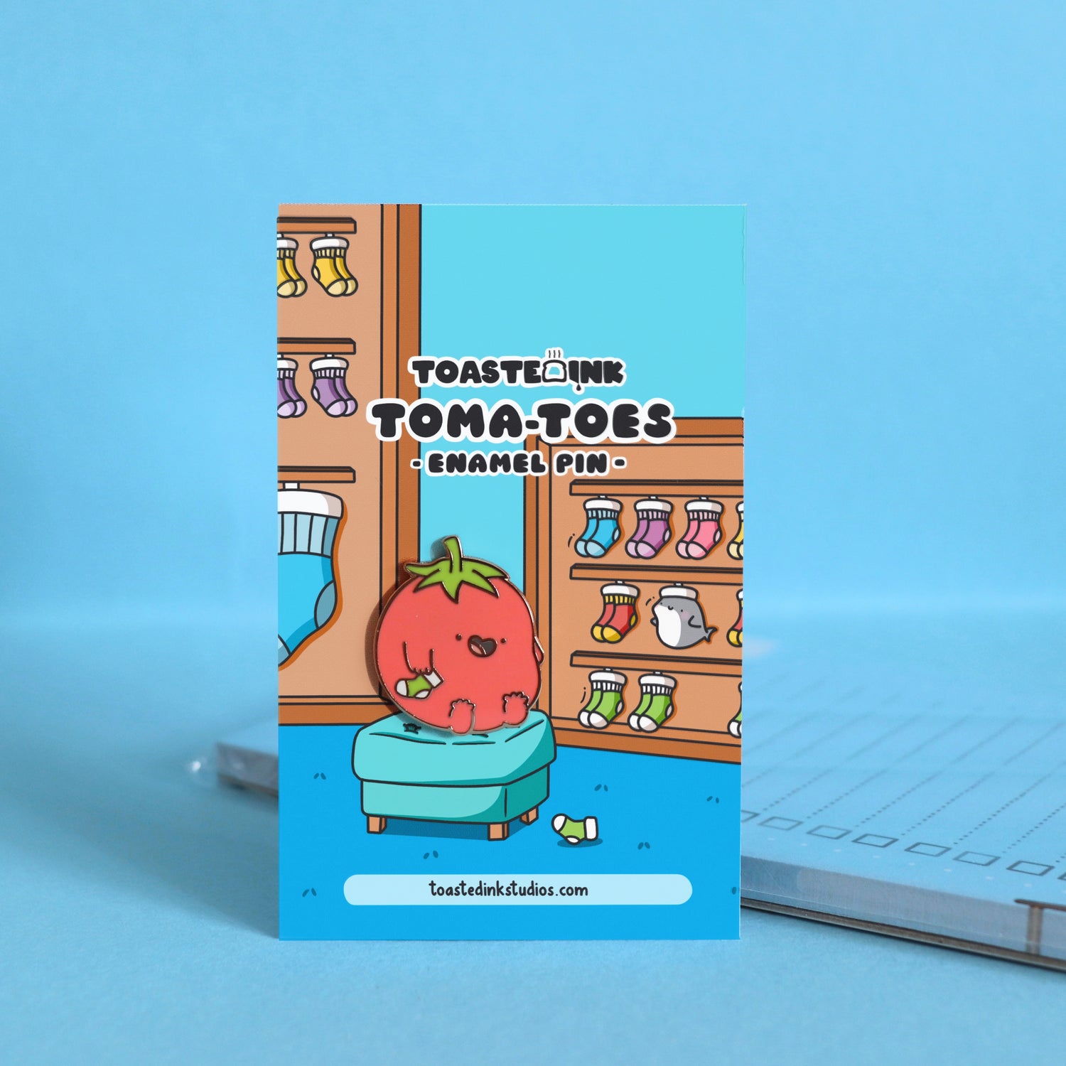 Tomato enamel pin on sock backing card