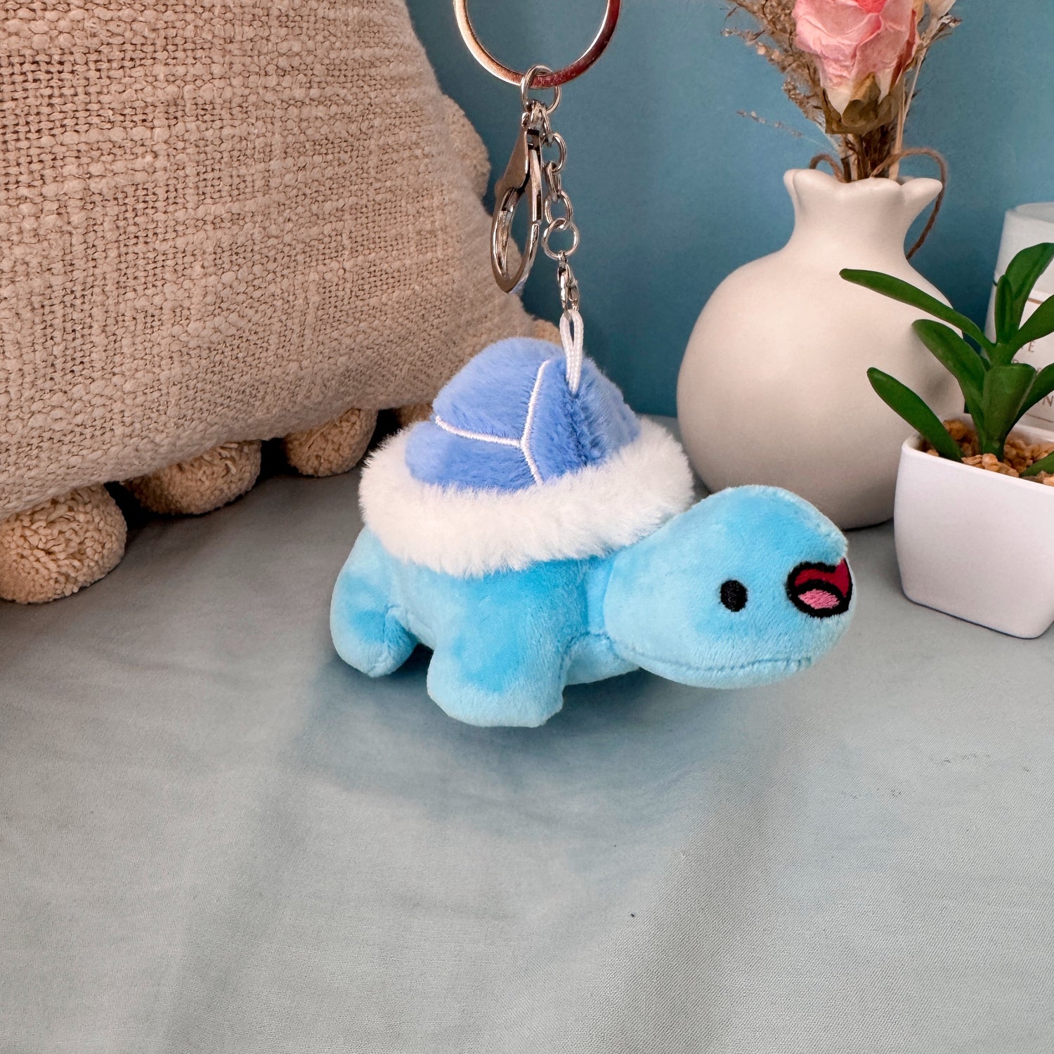 Happy blue turtle keychain plush