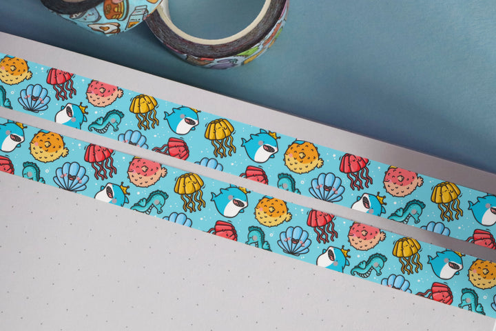 Sea Washi Tape on notebook and blue desk