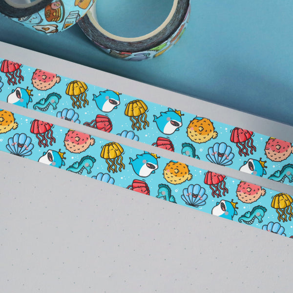 Sea Washi Tape on blue table and notebook