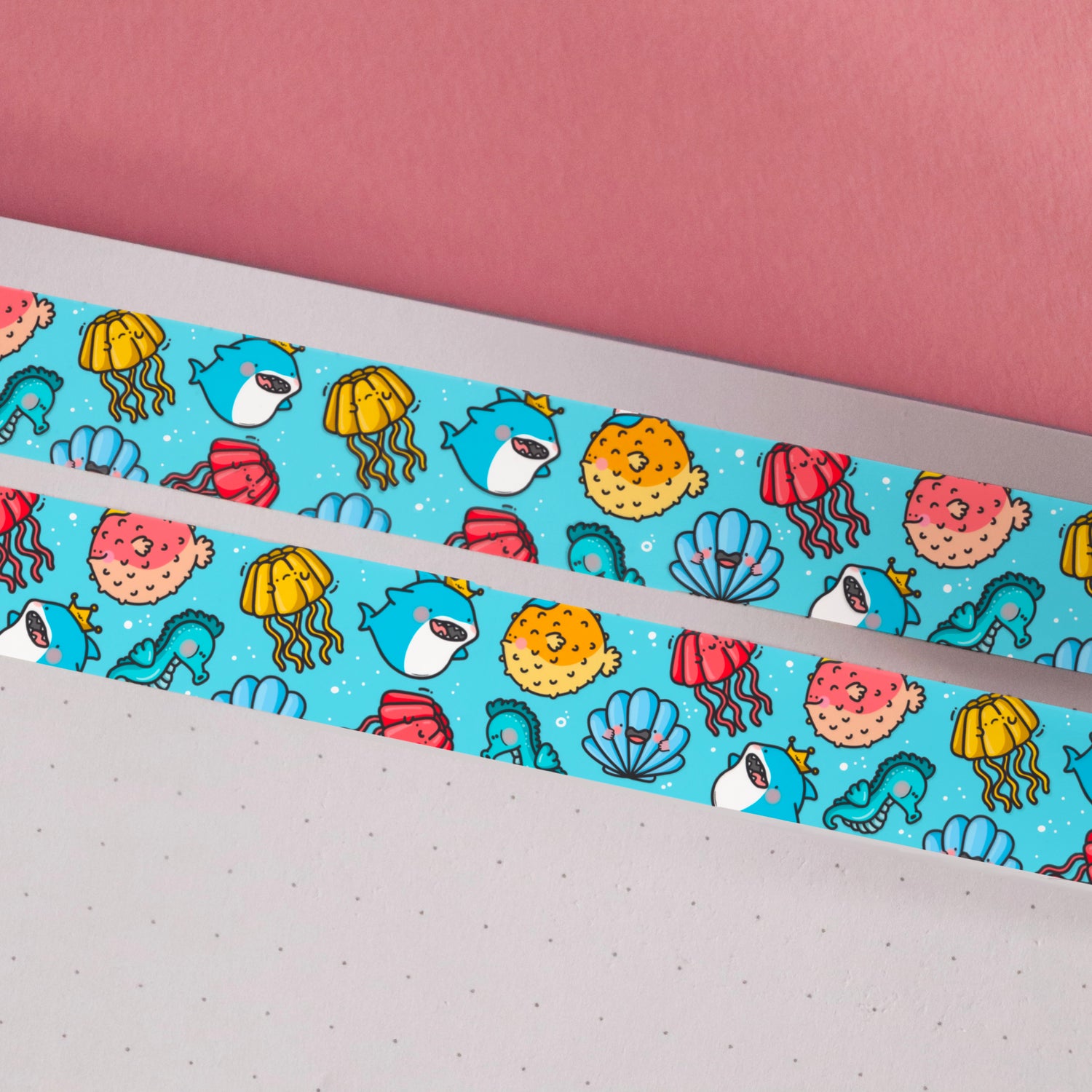 Sea Washi Tape on pink background