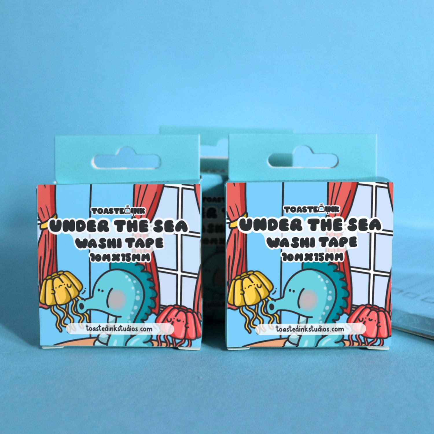 Sea washi tape box on blue table