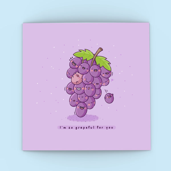 Cute Grapes Card on blue background