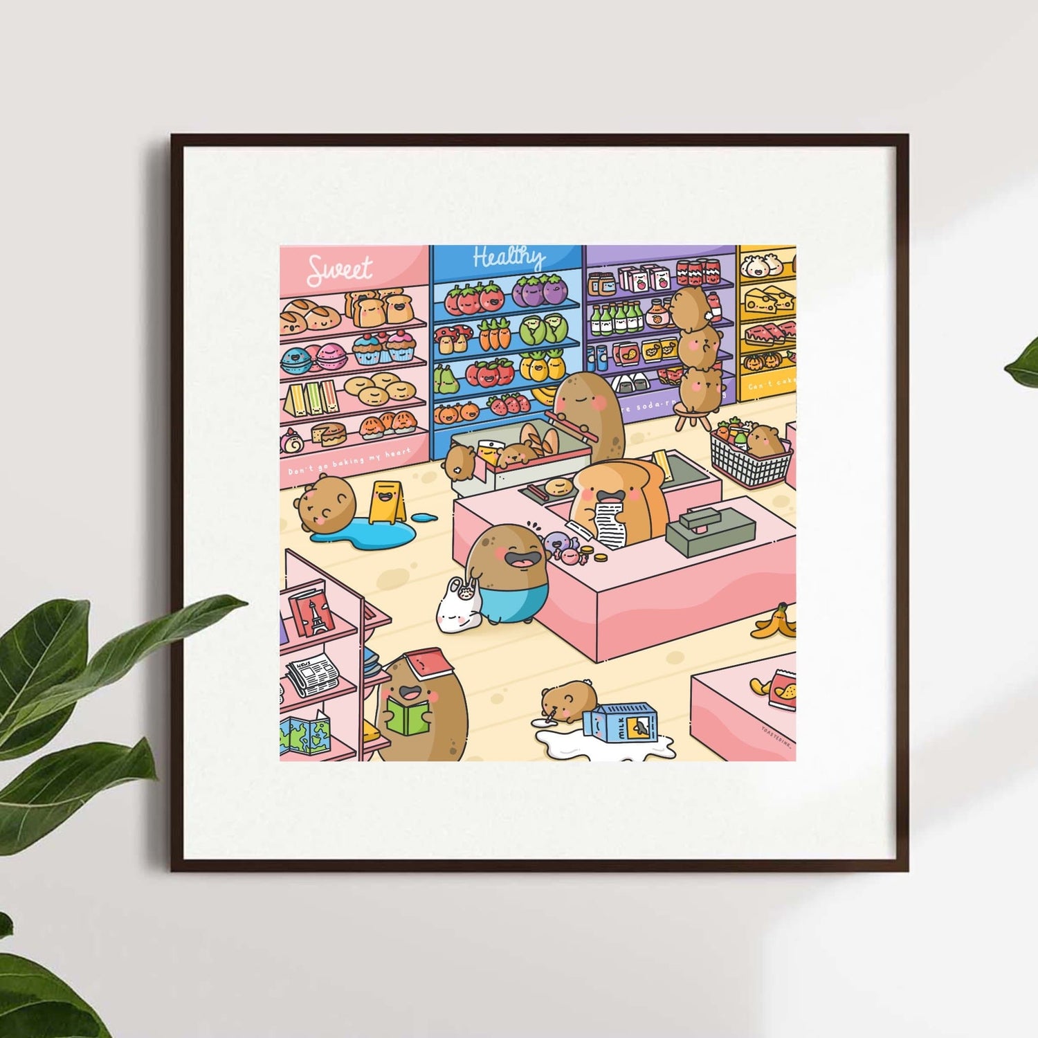 Supermarket art print on white wall