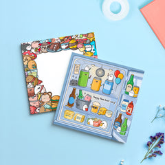 Beer anniversary card featuring beer party in the fridge with Toastedink envelope