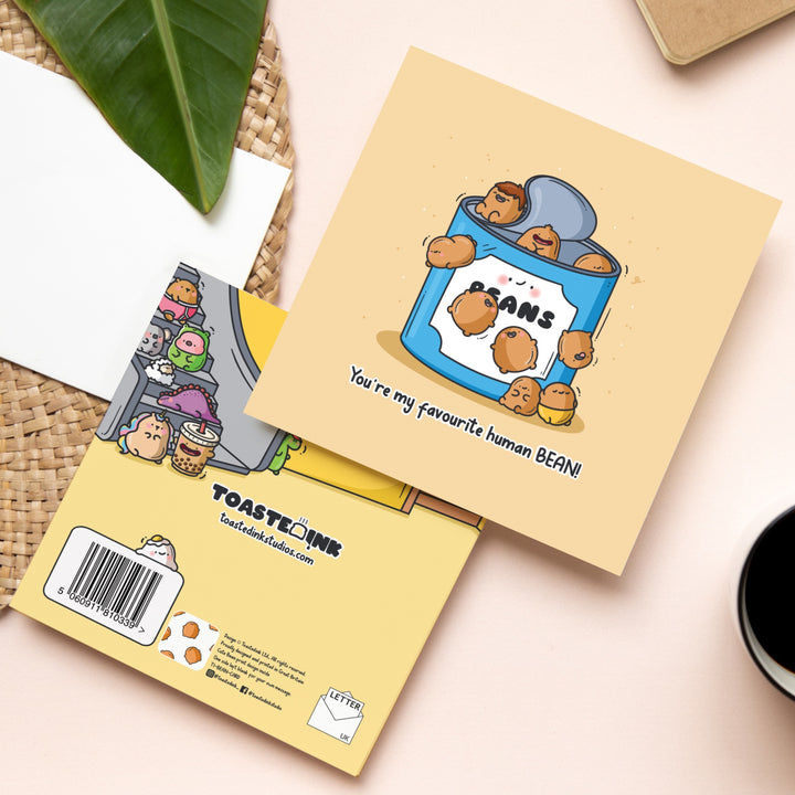 Baked beans card front and back design