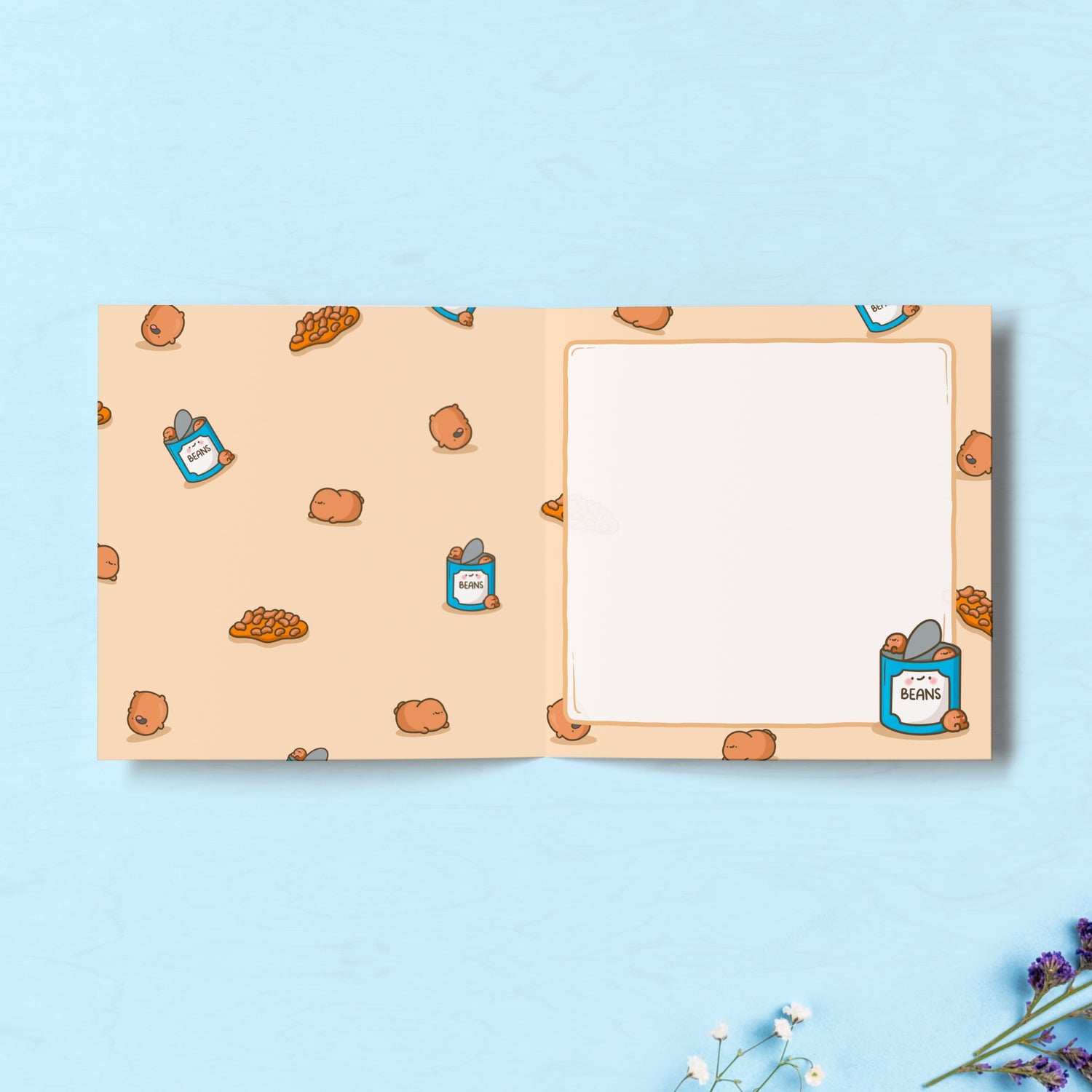 Baked beans print inside card
