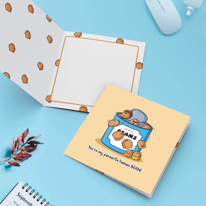 Baked beans card with bean print inside