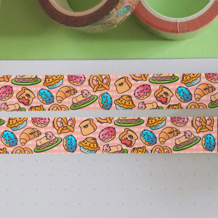 Bakery washi tape on green table with 2 rolls of washi tape