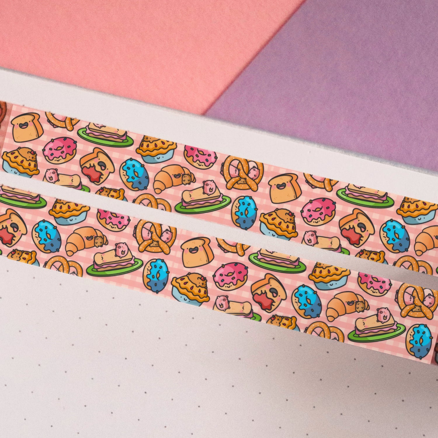 Bakery washi tape on pink and purple table