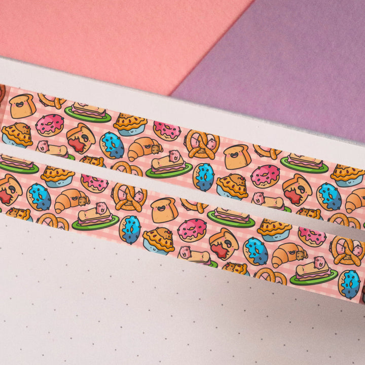 Bakery washi tape on pink and purple table