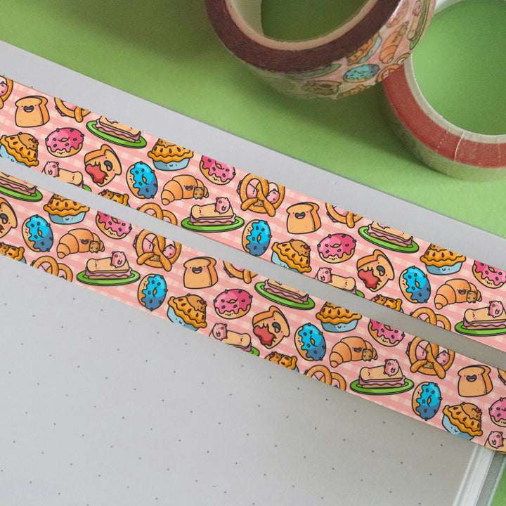 Bakery washi tape on notebook and green table