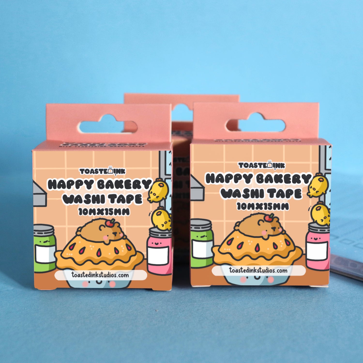 Bakery washi tape box on blue table