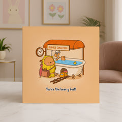 Bear Bath card stood on marble table