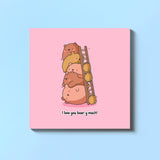 Stack of bears card on blue table