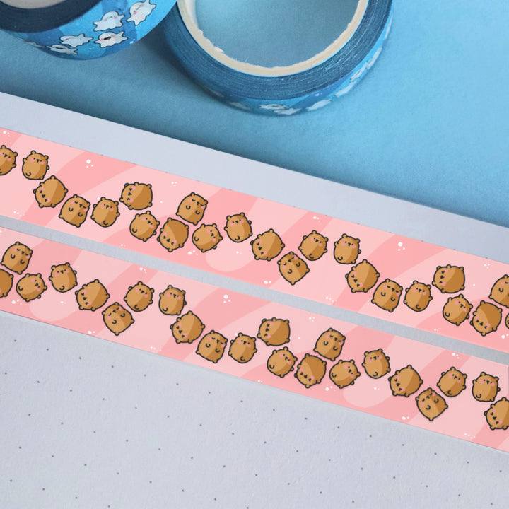 Bear washi tape on blue desk