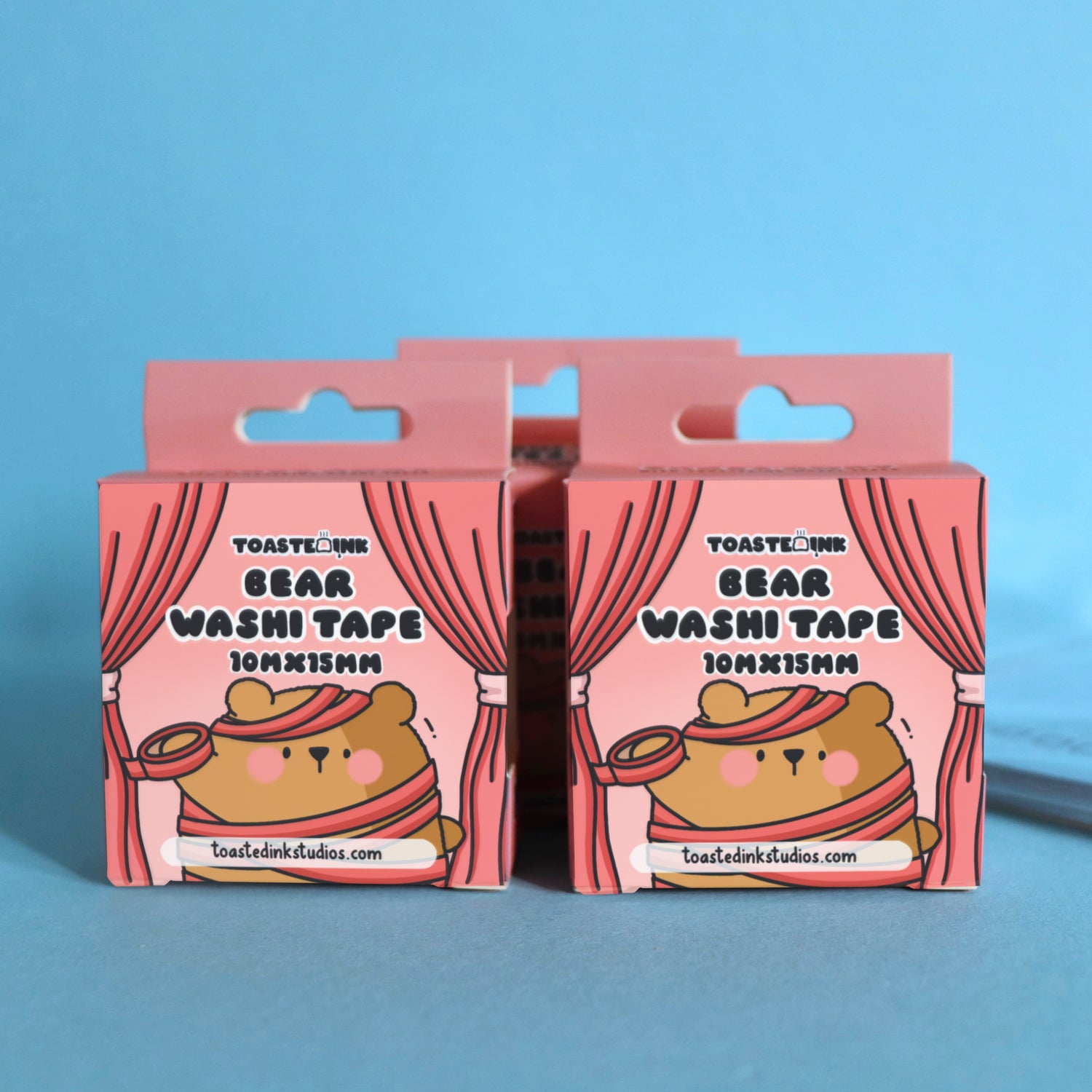 Bear washi tape box on blue background