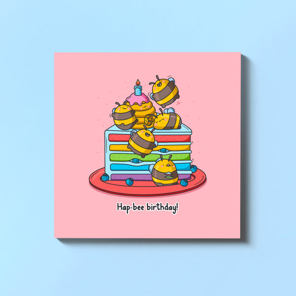 Bee birthday card on blue table