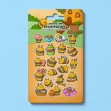 Bumblebee design sticker sheet on blue table