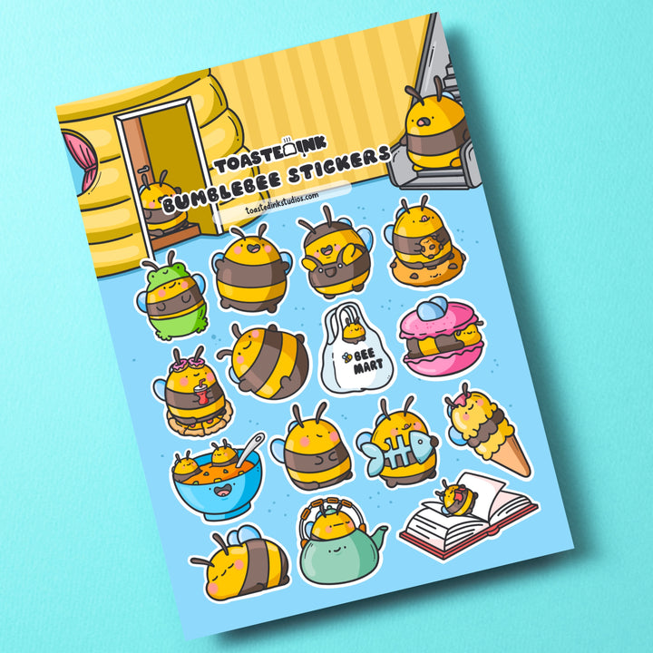 Bee sticker sheet on green table