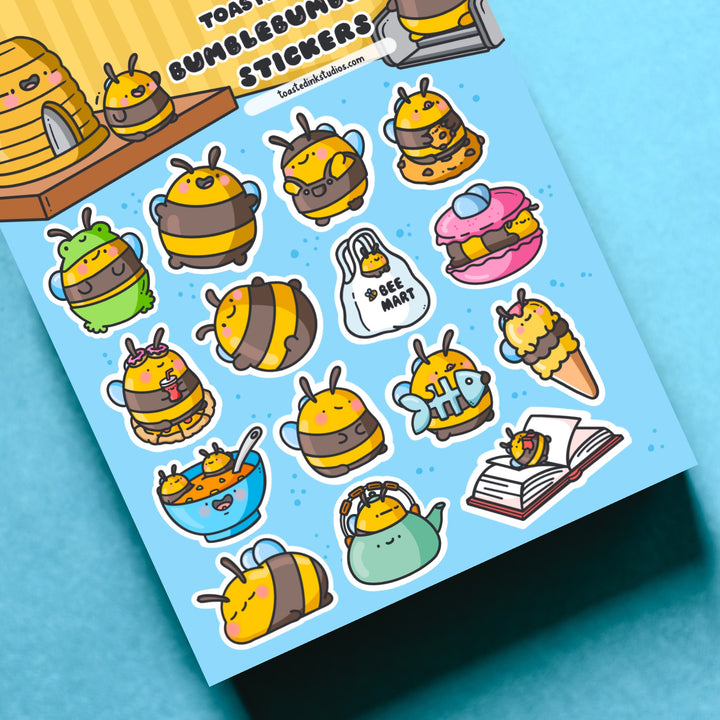 Bee sticker sheet turquoise background