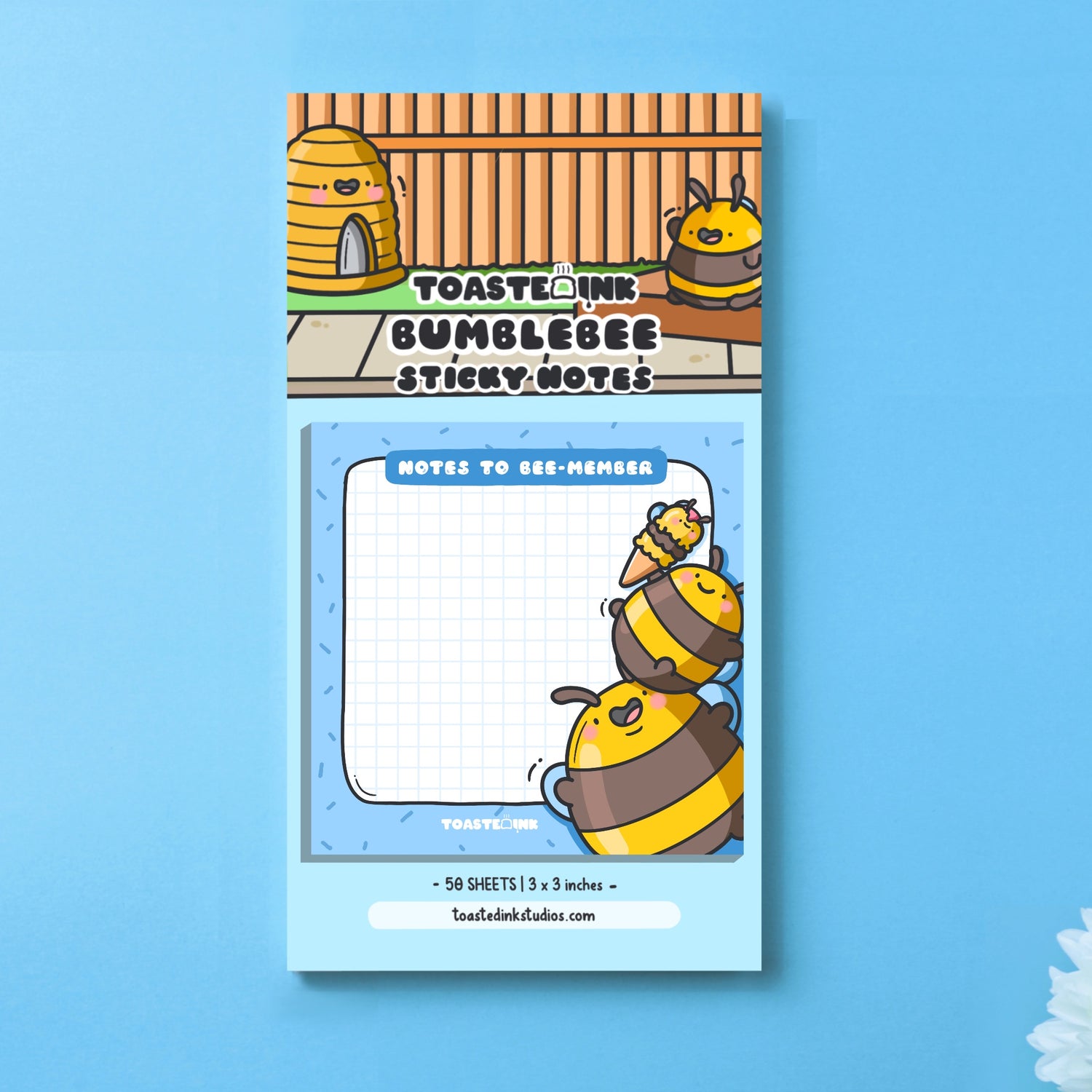 Bee sticky Notes on blue background