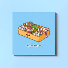Bento box card on blue background