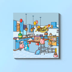 Birthday kitchen design card on blue table
