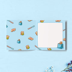 Toast print inside card on blue table