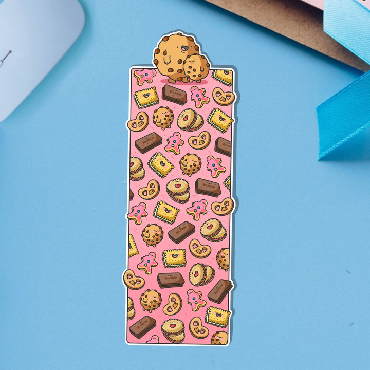 Biscuit Bookmark on blue table