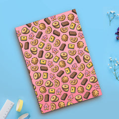 Biscuit notebook on blue table