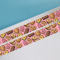 Pink biscuit washi tape on blue background