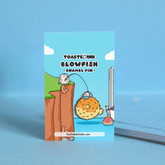Blowfish enamel pin on fishing backing card
