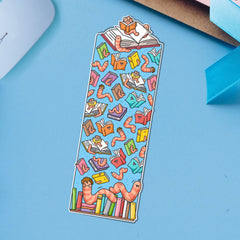 Bookworm Bookmark on blue table