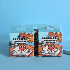 Bookworm washi tape box on blue table